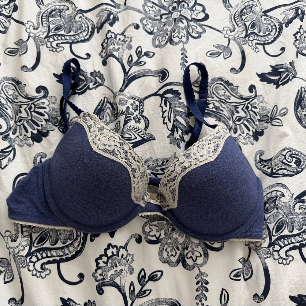 Aerie Navy Lace Trim Bra